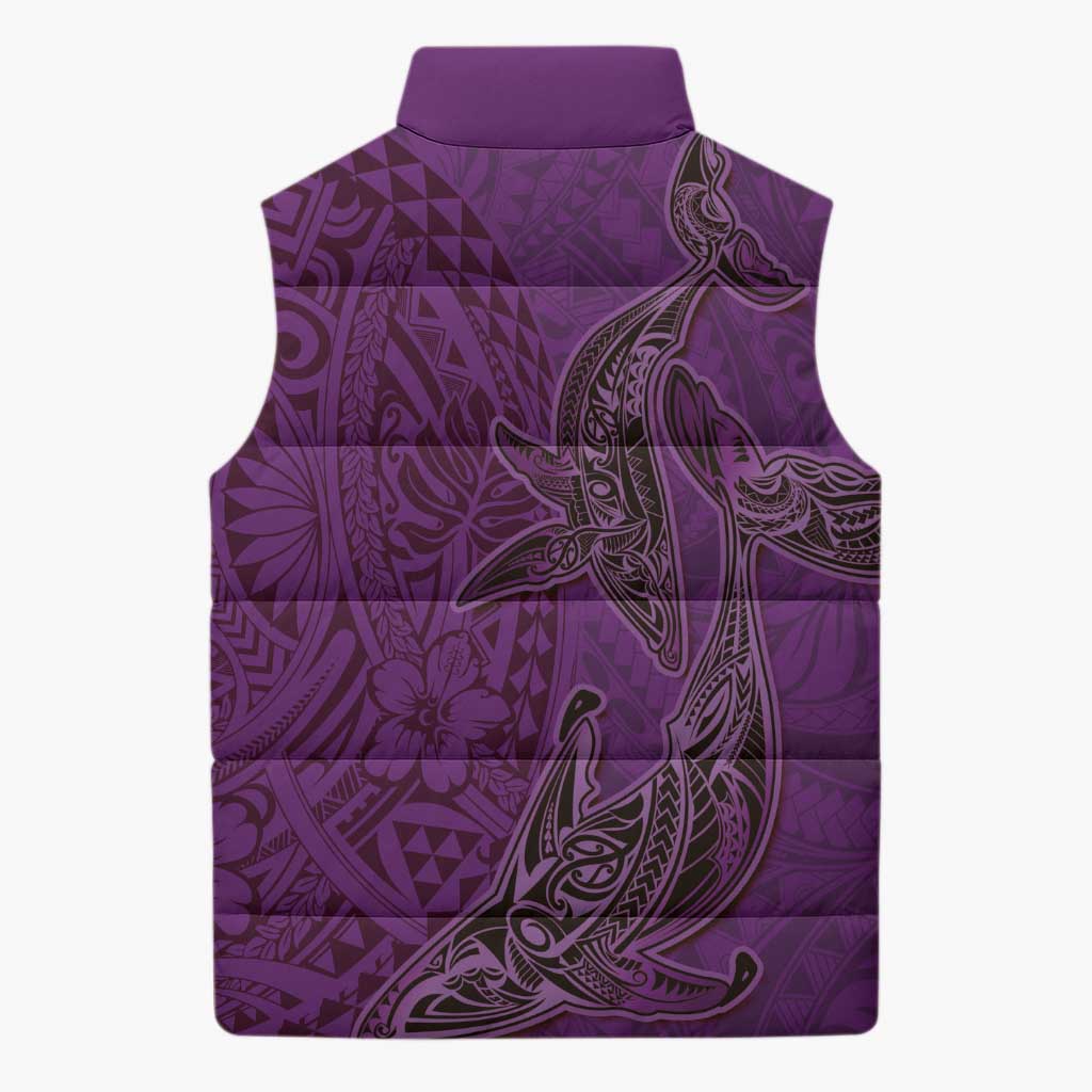 Hawaiian Whales Polynesian Art Motifs Sleeveless Puffer Jacket Purple Color - Polynesian Pride