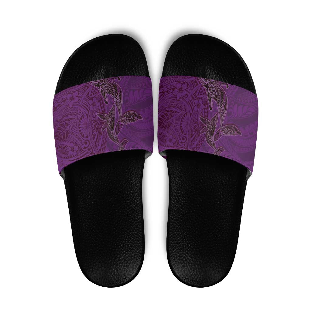 Hawaiian Whales Polynesian Art Motifs Slide Sandals Purple Color - Polynesian Pride