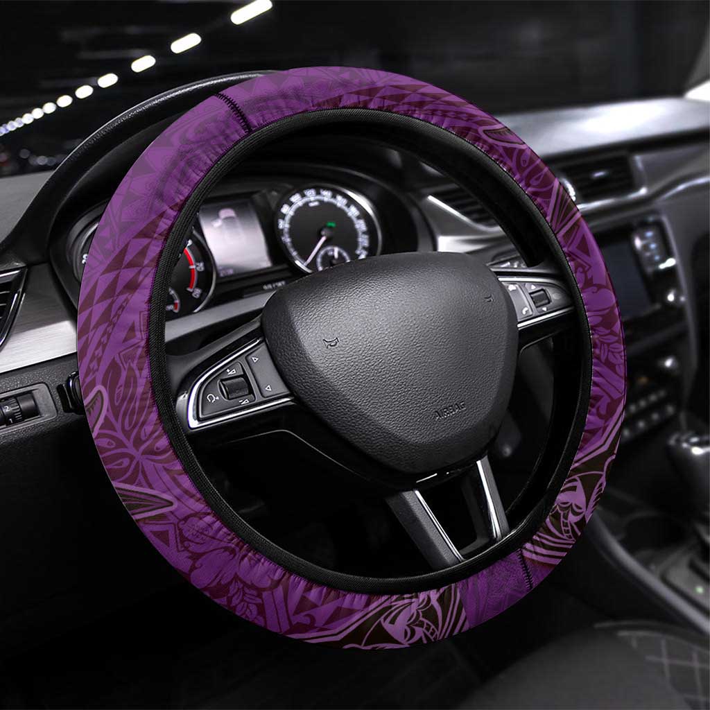 Hawaiian Whales Polynesian Art Motifs Steering Wheel Cover Purple Color - Polynesian Pride