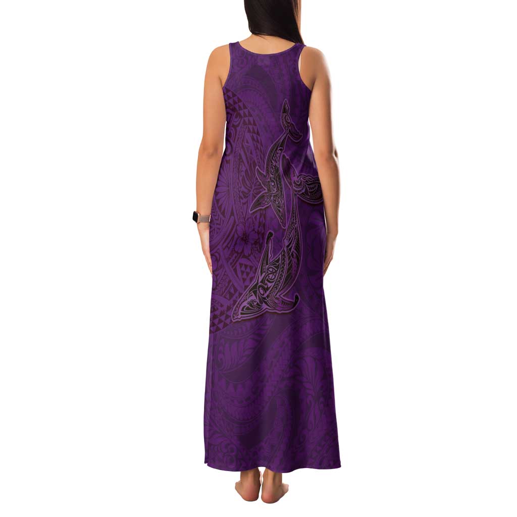 Hawaiian Whales Polynesian Art Motifs Tank Maxi Dress Purple Color - Polynesian Pride