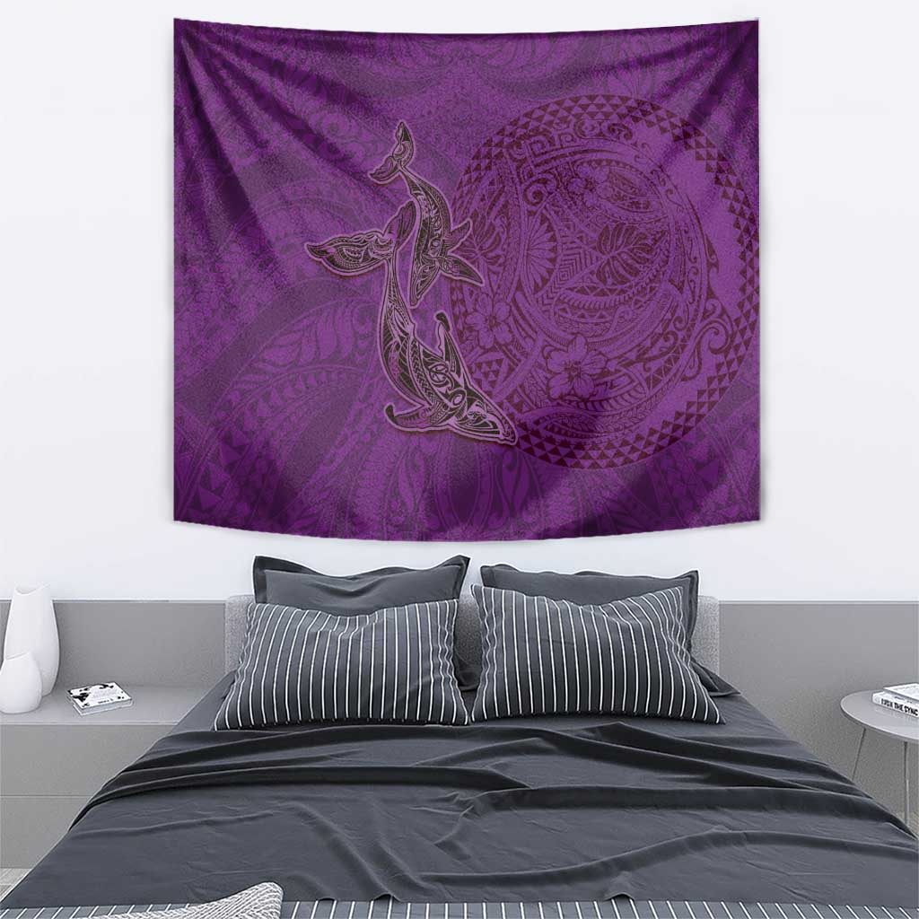 Hawaiian Whales Polynesian Art Motifs Tapestry Purple Color - Polynesian Pride