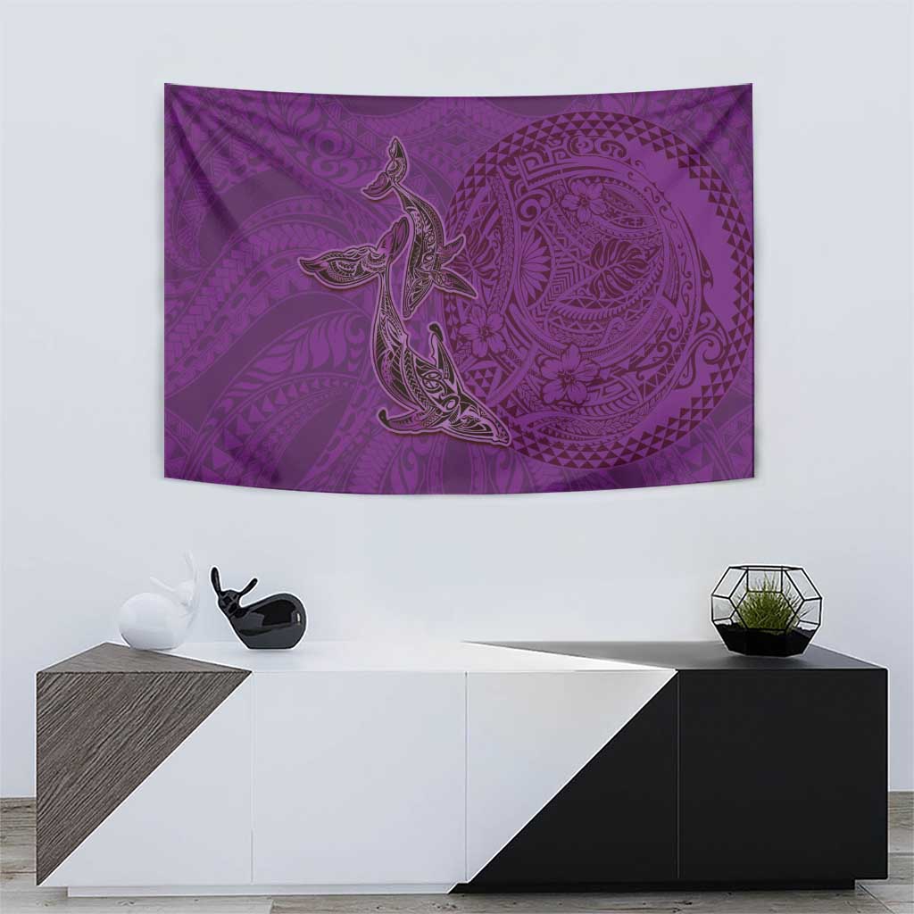 Hawaiian Whales Polynesian Art Motifs Tapestry Purple Color - Polynesian Pride