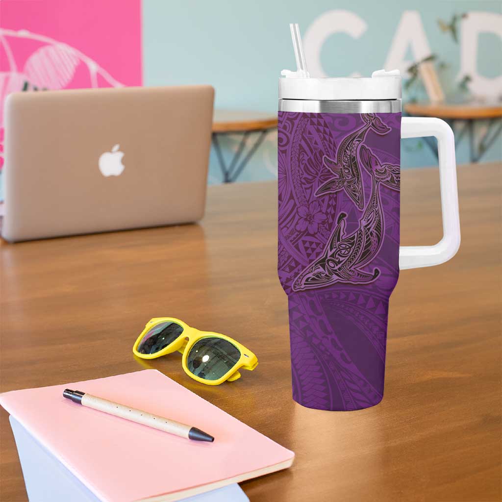 Hawaiian Whales Polynesian Art Motifs Tumbler With Handle Purple Color - Polynesian Pride