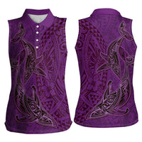 Hawaiian Whales Polynesian Art Motifs Women Sleeveless Polo Shirt Purple Color - Polynesian Pride