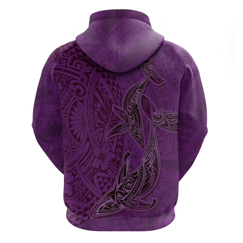 Hawaiian Whales Polynesian Art Motifs Zip Hoodie Purple Color - Polynesian Pride