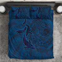 Hawaiian Whales Polynesian Art Motifs Bedding Set Blue Color - Polynesian Pride