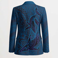 Hawaiian Whales Polynesian Art Motifs Blazer Blue Color - Polynesian Pride