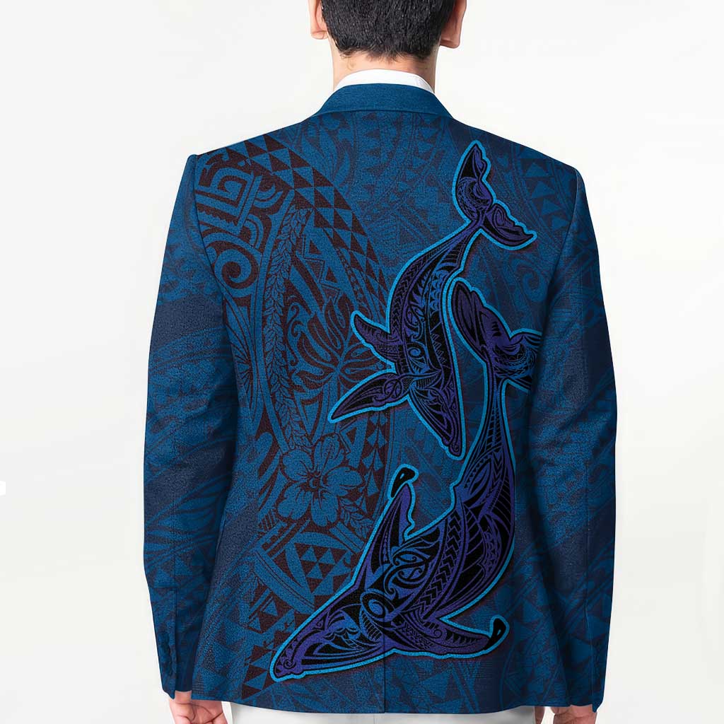 Hawaiian Whales Polynesian Art Motifs Blazer Blue Color - Polynesian Pride