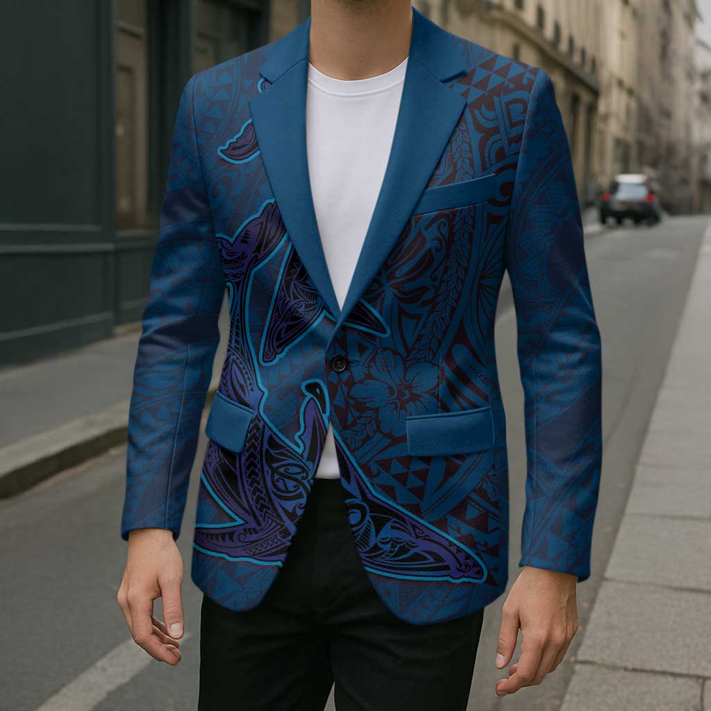 Hawaiian Whales Polynesian Art Motifs Blazer Blue Color - Polynesian Pride