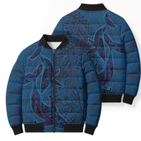 Hawaiian Whales Polynesian Art Motifs Bomber Puffer Jacket Blue Color - Polynesian Pride