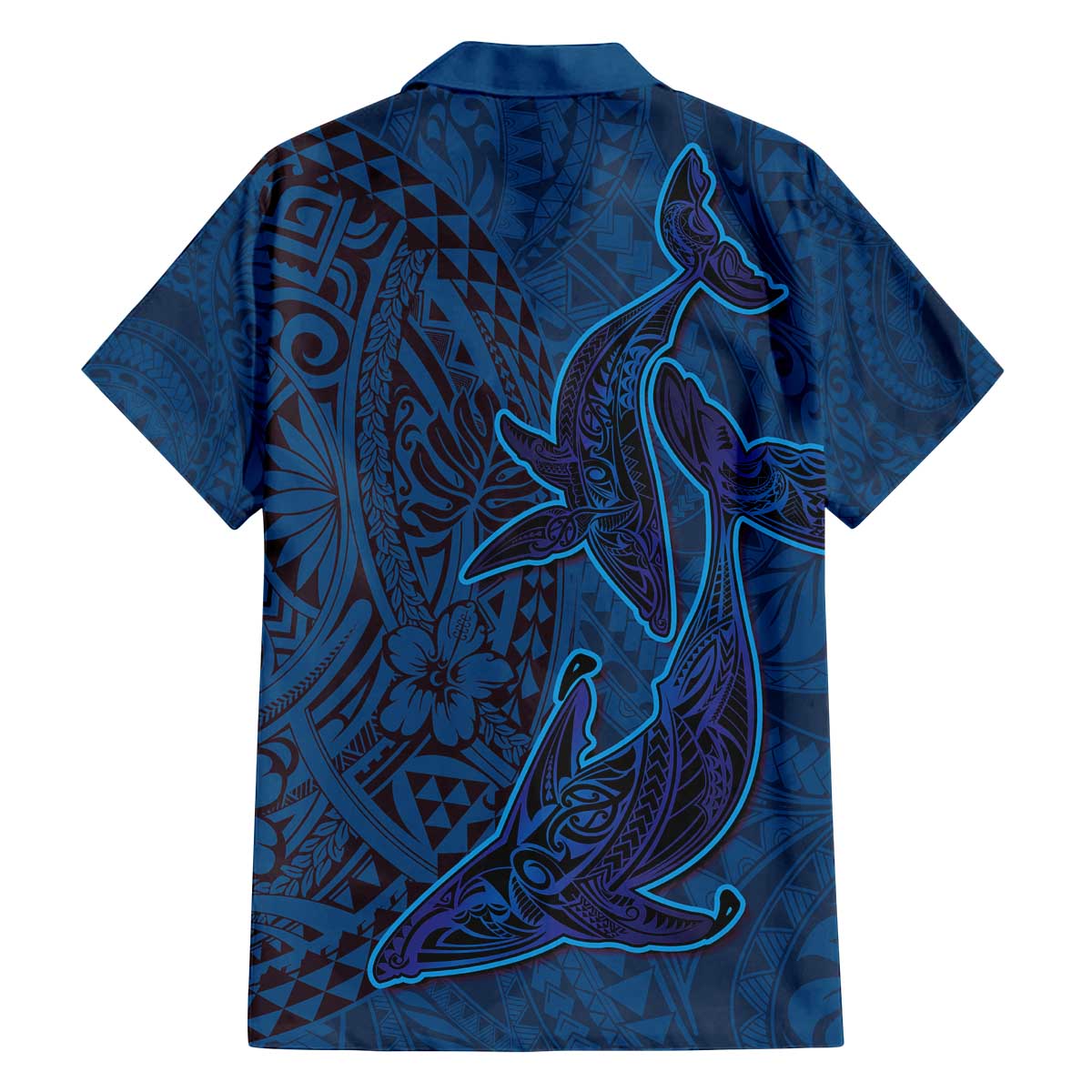 Hawaiian Whales Polynesian Art Motifs Family Matching Off The Shoulder Long Sleeve Dress and Hawaiian Shirt Blue Color - Polynesian Pride
