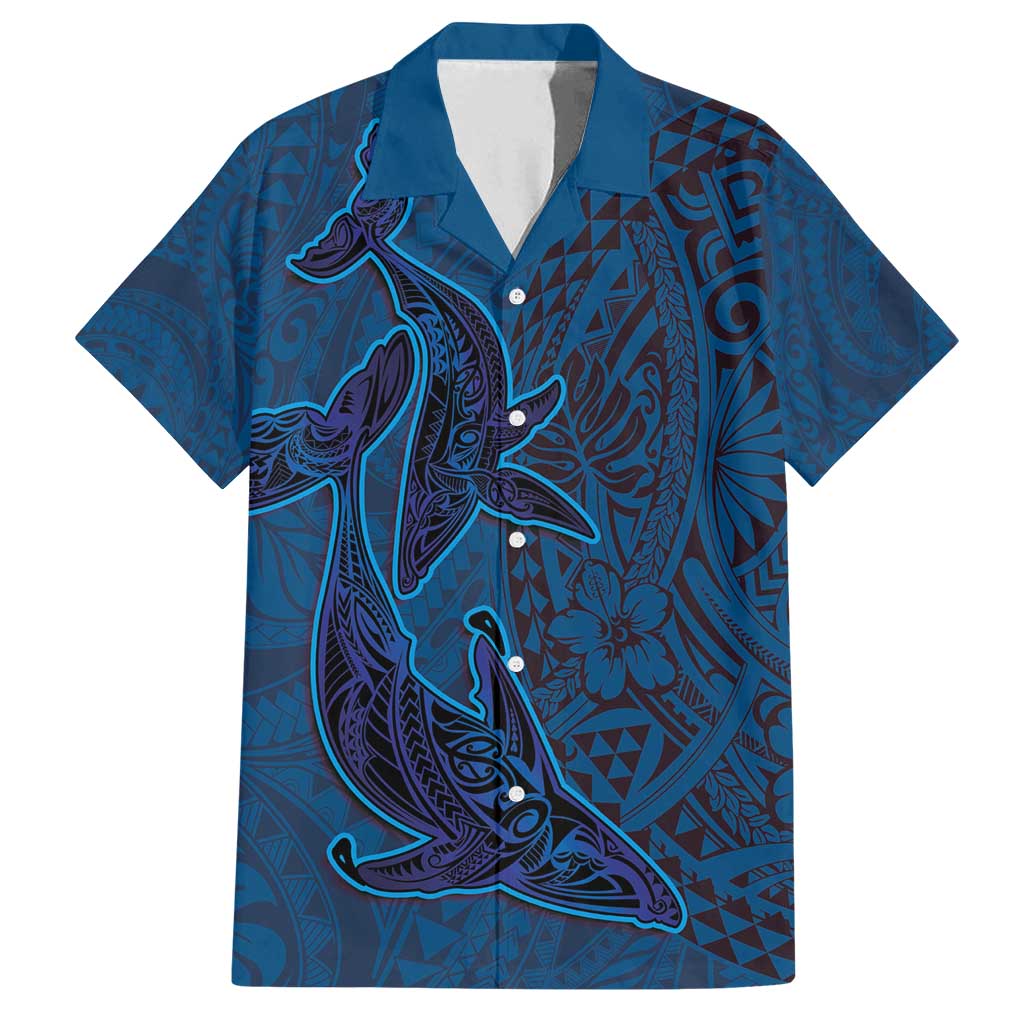 Hawaiian Whales Polynesian Art Motifs Family Matching Off Shoulder Maxi Dress and Hawaiian Shirt Blue Color - Polynesian Pride