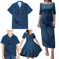 Hawaiian Whales Polynesian Art Motifs Family Matching Puletasi and Hawaiian Shirt Blue Color - Polynesian Pride