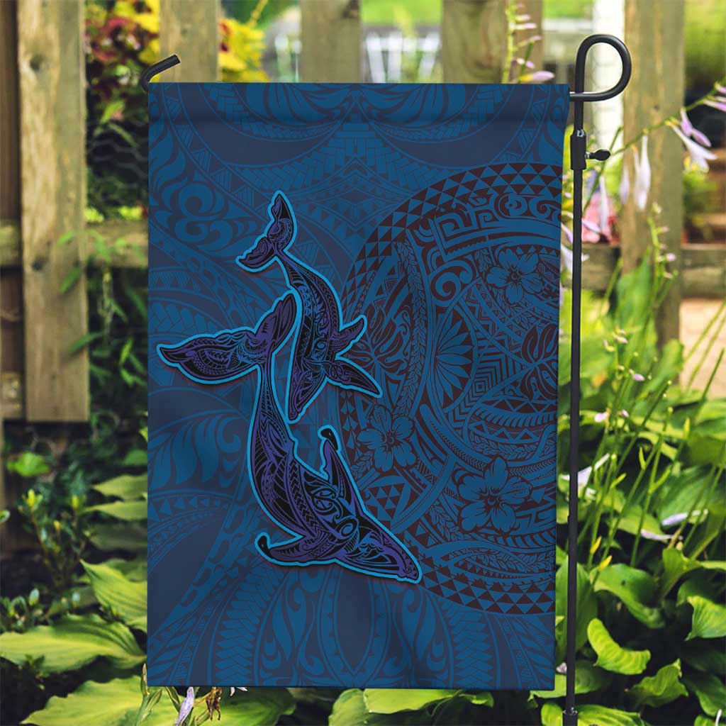 Hawaiian Whales Polynesian Art Motifs Garden Flag Blue Color - Polynesian Pride