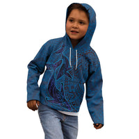 Hawaiian Whales Polynesian Art Motifs Kid Hoodie Blue Color - Polynesian Pride