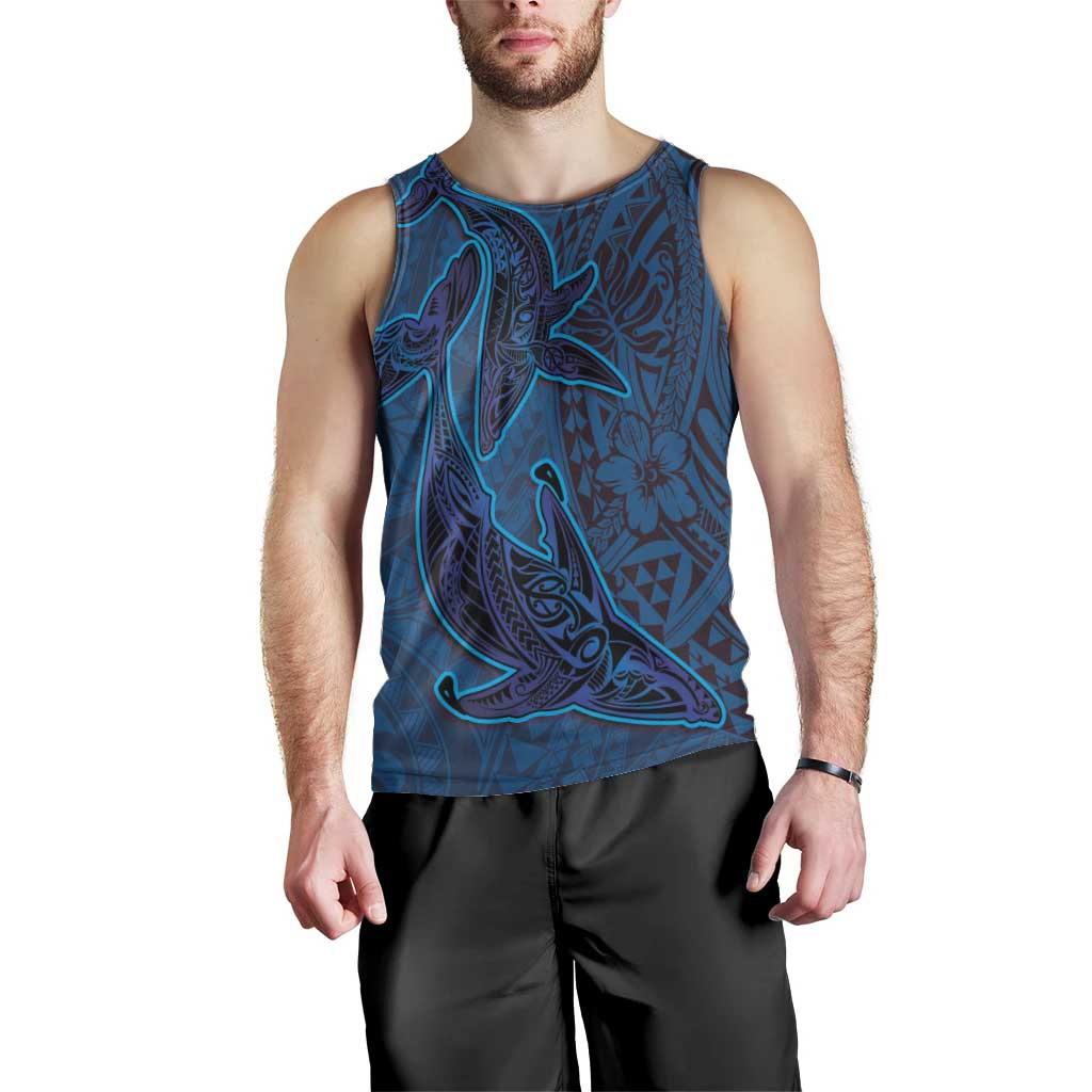 Hawaiian Whales Polynesian Art Motifs Men Tank Top Blue Color - Polynesian Pride