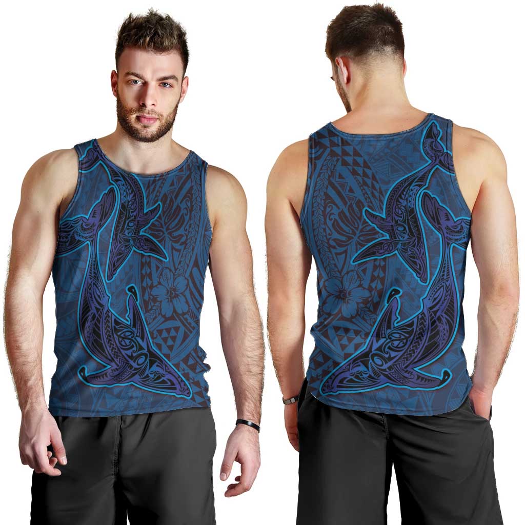 Hawaiian Whales Polynesian Art Motifs Men Tank Top Blue Color - Polynesian Pride
