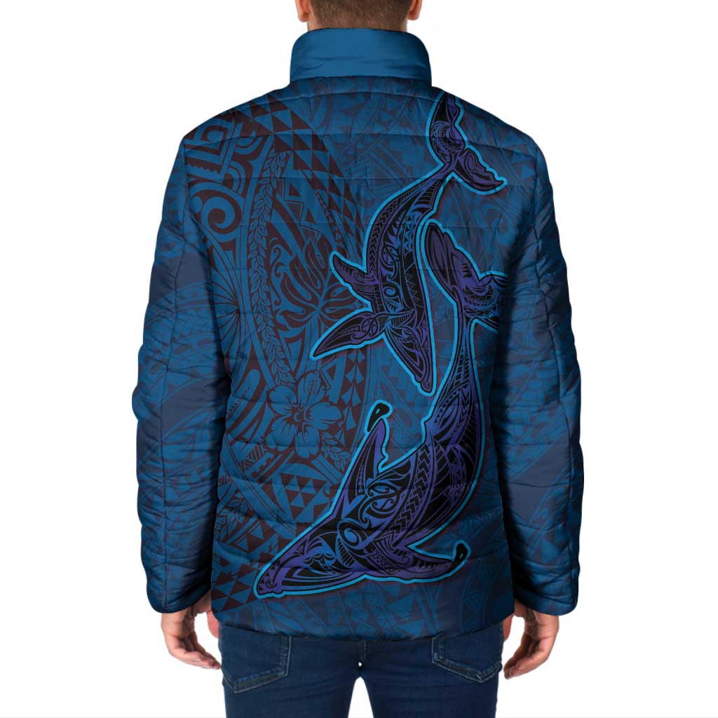 Hawaiian Whales Polynesian Art Motifs Padded Jacket Blue Color - Polynesian Pride