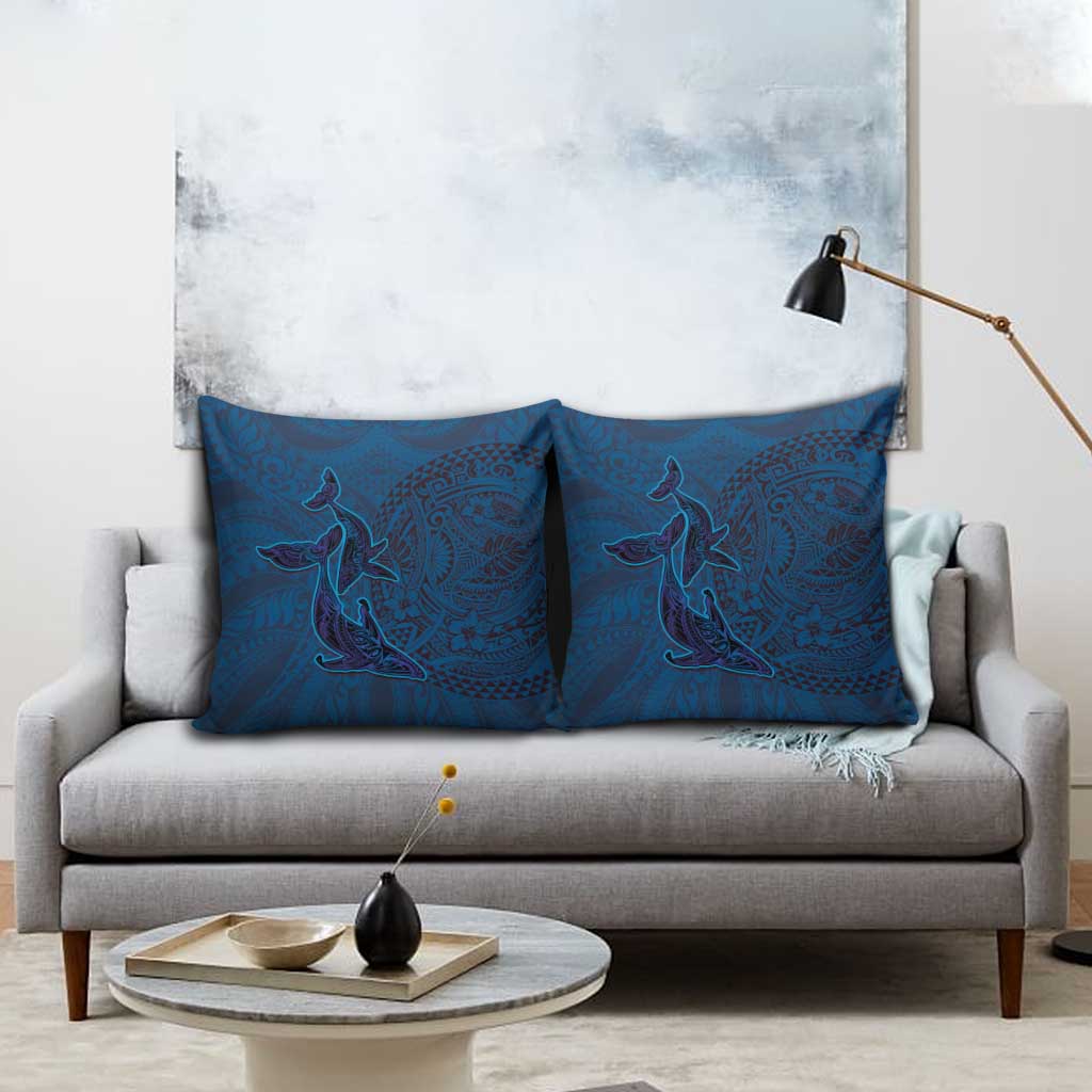 Hawaiian Whales Polynesian Art Motifs Pillow Cover Blue Color - Polynesian Pride