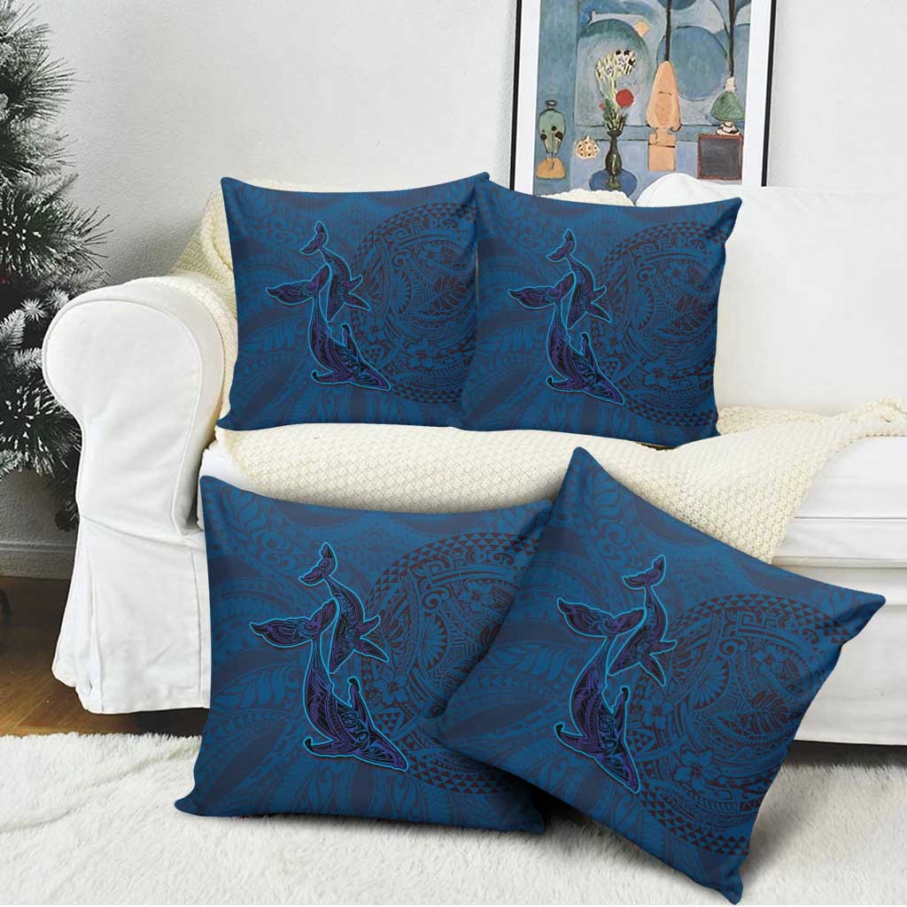 Hawaiian Whales Polynesian Art Motifs Pillow Cover Blue Color - Polynesian Pride