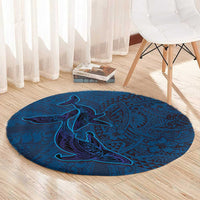 Hawaiian Whales Polynesian Art Motifs Round Carpet Blue Color - Polynesian Pride