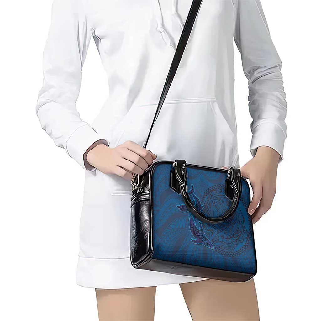 Hawaiian Whales Polynesian Art Motifs Shoulder Handbag Blue Color - Polynesian Pride