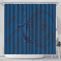 Hawaiian Whales Polynesian Art Motifs Shower Curtain Blue Color - Polynesian Pride