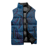 Hawaiian Whales Polynesian Art Motifs Sleeveless Puffer Jacket Blue Color - Polynesian Pride