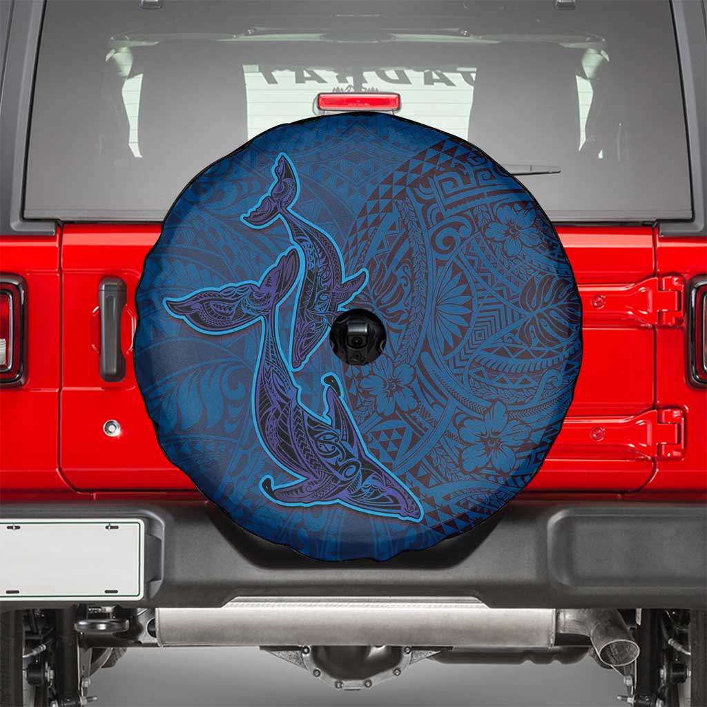 Hawaiian Whales Polynesian Art Motifs Spare Tire Cover Blue Color - Polynesian Pride