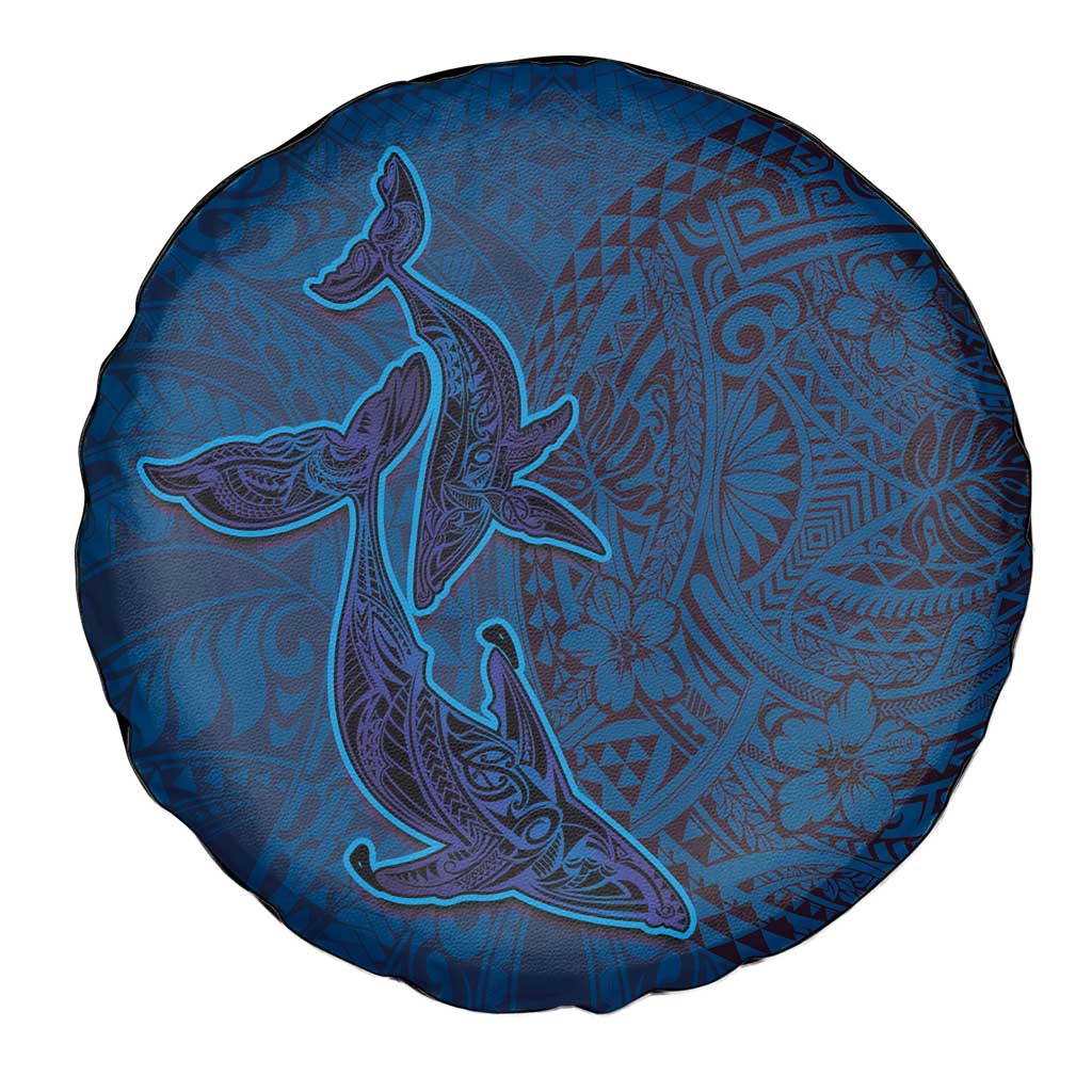 Hawaiian Whales Polynesian Art Motifs Spare Tire Cover Blue Color - Polynesian Pride