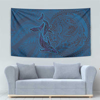 Hawaiian Whales Polynesian Art Motifs Tapestry Blue Color - Polynesian Pride