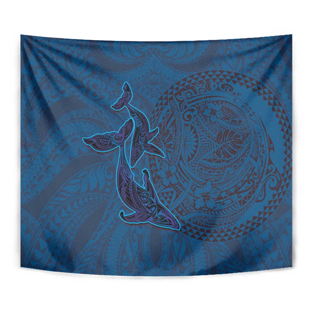 Hawaiian Whales Polynesian Art Motifs Tapestry Blue Color - Polynesian Pride