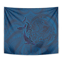 Hawaiian Whales Polynesian Art Motifs Tapestry Blue Color - Polynesian Pride