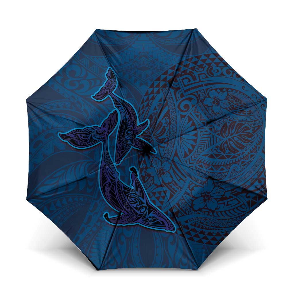 Hawaiian Whales Polynesian Art Motifs Umbrella Blue Color - Polynesian Pride