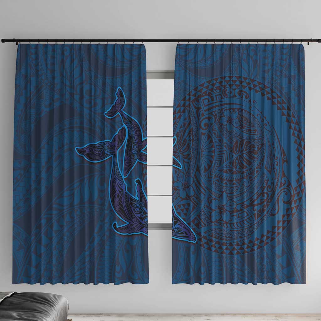 Hawaiian Whales Polynesian Art Motifs Window Curtain Blue Color - Polynesian Pride