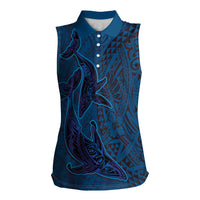 Hawaiian Whales Polynesian Art Motifs Women Sleeveless Polo Shirt Blue Color - Polynesian Pride