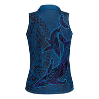Hawaiian Whales Polynesian Art Motifs Women Sleeveless Polo Shirt Blue Color - Polynesian Pride