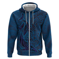 Hawaiian Whales Polynesian Art Motifs Zip Hoodie Blue Color - Polynesian Pride
