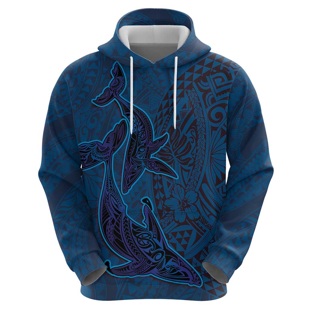 Hawaiian Whales Polynesian Art Motifs Zip Hoodie Blue Color - Polynesian Pride