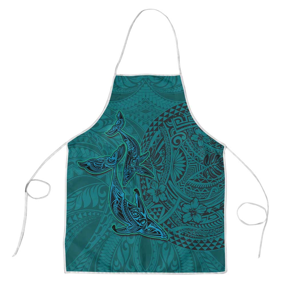 Hawaiian Whales Polynesian Art Motifs Apron Turquoise Color - Polynesian Pride