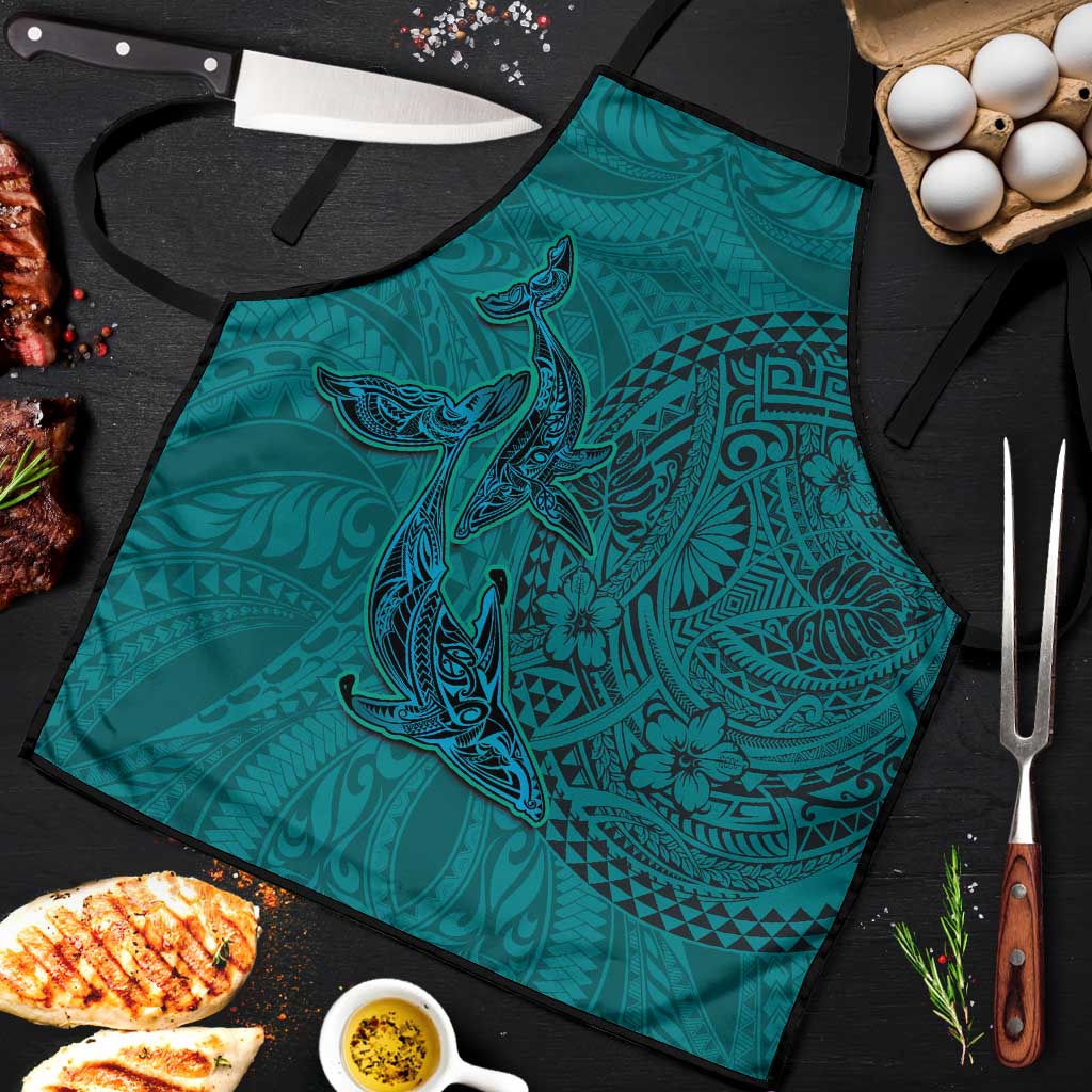 Hawaiian Whales Polynesian Art Motifs Apron Turquoise Color - Polynesian Pride