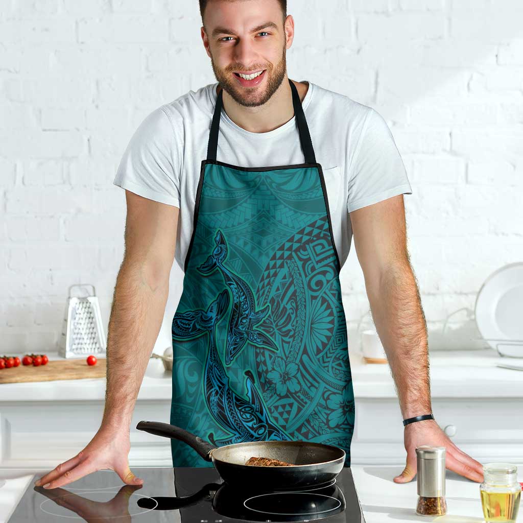Hawaiian Whales Polynesian Art Motifs Apron Turquoise Color - Polynesian Pride