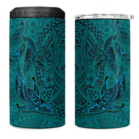 Hawaiian Whales Polynesian Art Motifs 4 in 1 Can Cooler Tumbler Turquoise Color - Polynesian Pride