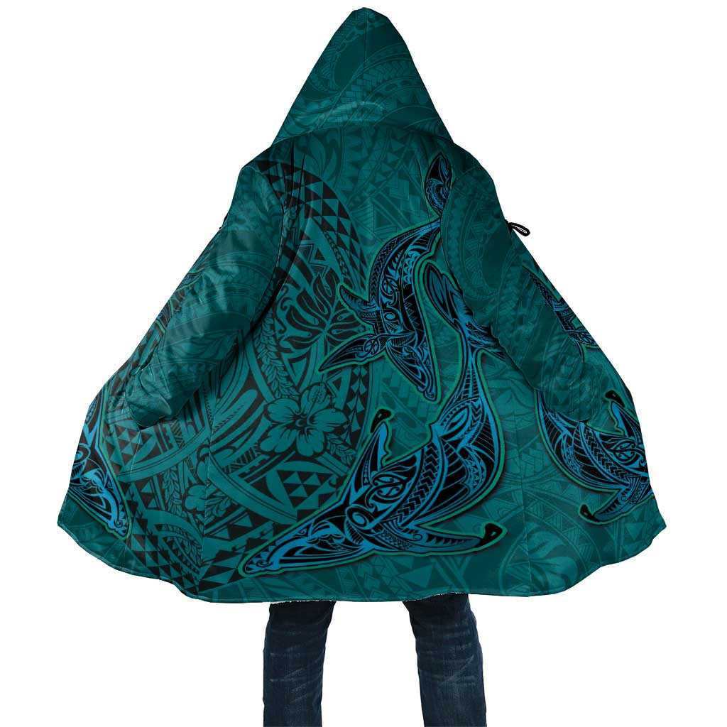 Hawaiian Whales Polynesian Art Motifs Cloak Turquoise Color - Polynesian Pride