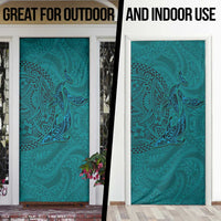 Hawaiian Whales Polynesian Art Motifs Door Cover Turquoise Color - Polynesian Pride