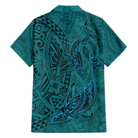 Hawaiian Whales Polynesian Art Motifs Family Matching Tank Maxi Dress and Hawaiian Shirt Turquoise Color - Polynesian Pride