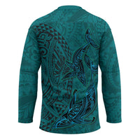Hawaiian Whales Polynesian Art Motifs Hockey Jersey Turquoise Color - Polynesian Pride