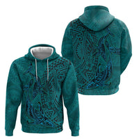 Hawaiian Whales Polynesian Art Motifs Hoodie Turquoise Color - Polynesian Pride