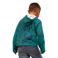 Hawaiian Whales Polynesian Art Motifs Kid Hoodie Turquoise Color - Polynesian Pride