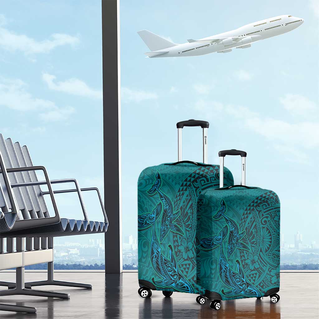 Hawaiian Whales Polynesian Art Motifs Luggage Cover Turquoise Color - Polynesian Pride